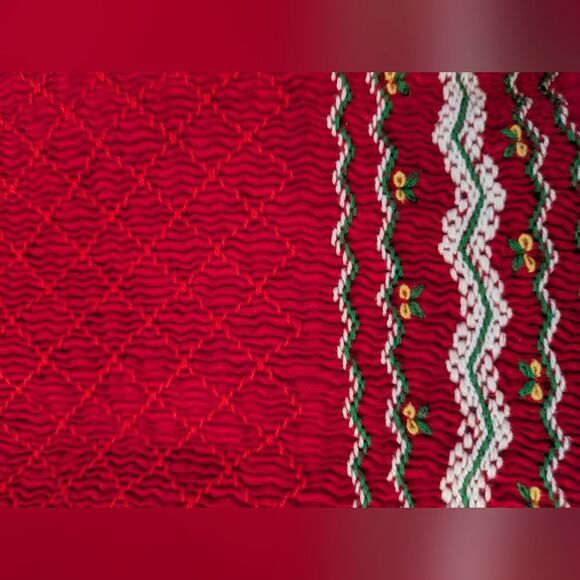 Vintage Vive La Fete Red Holiday Christmas Dress Smocked Embroidered Girls 6 - Picture 3 of 5